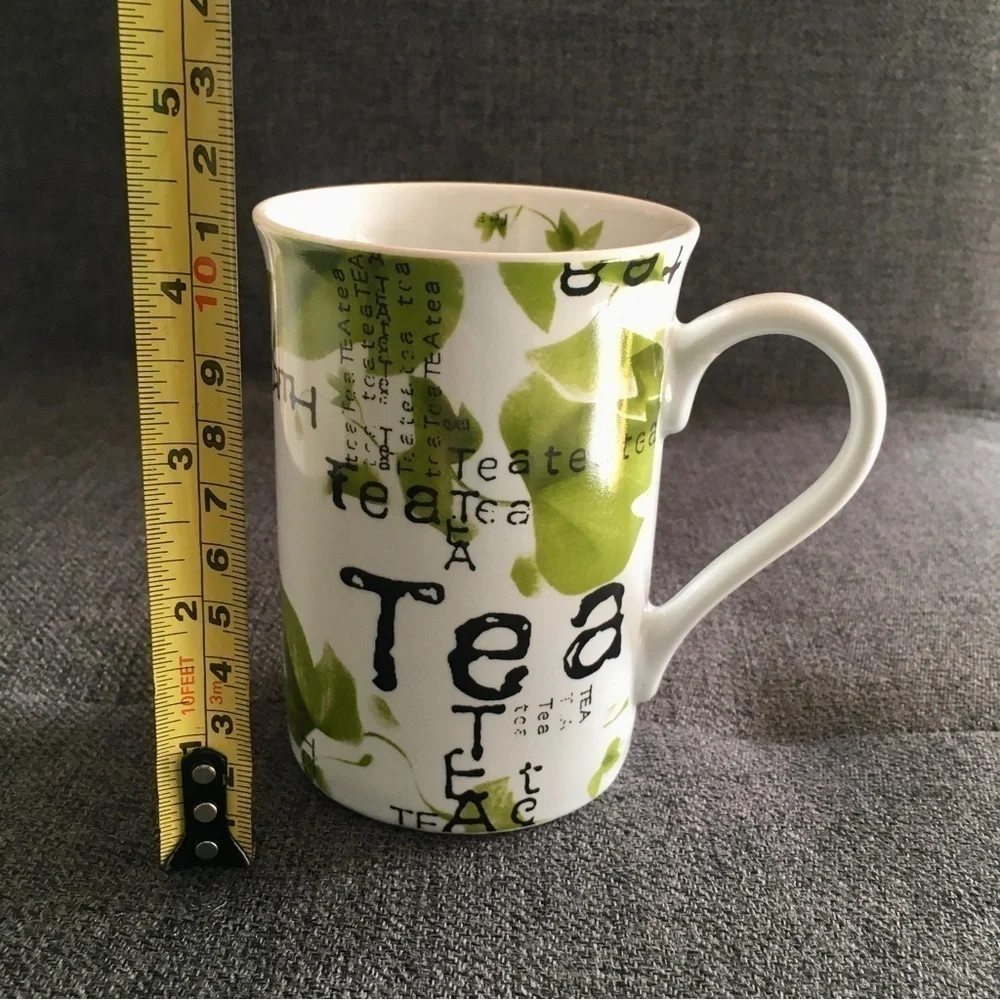 Artistic Tea Mug, White, Green, 10 oz